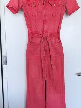 Frame Denim Coral Pink Utility Jumpsuit Romper